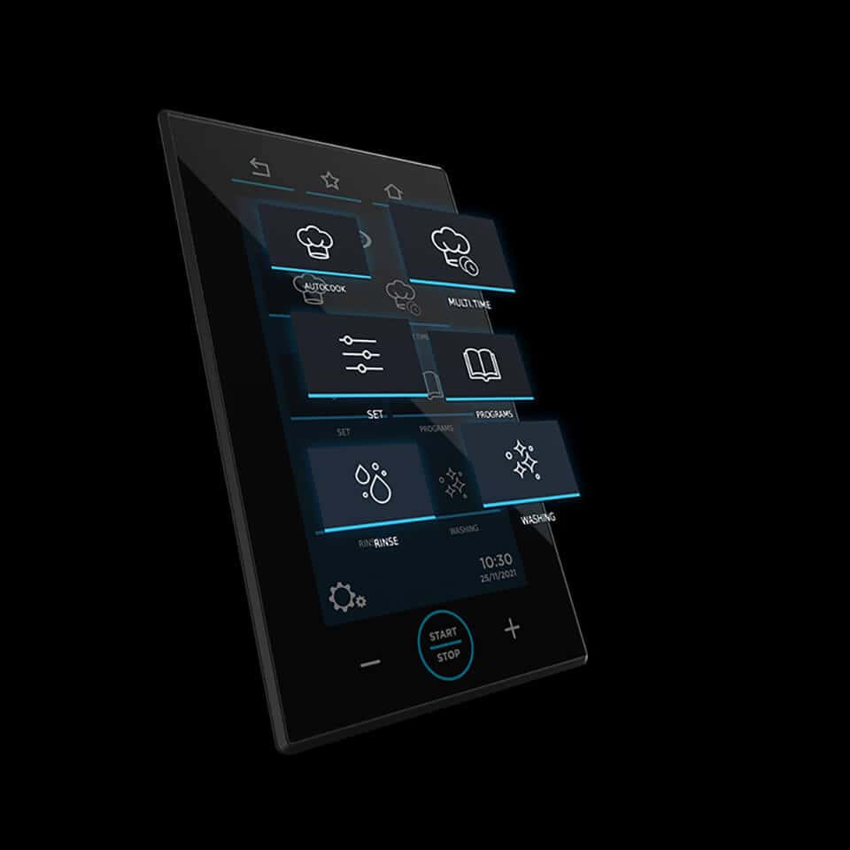 Digital control panel of Unox Casa's smart ovens featuring the manual function